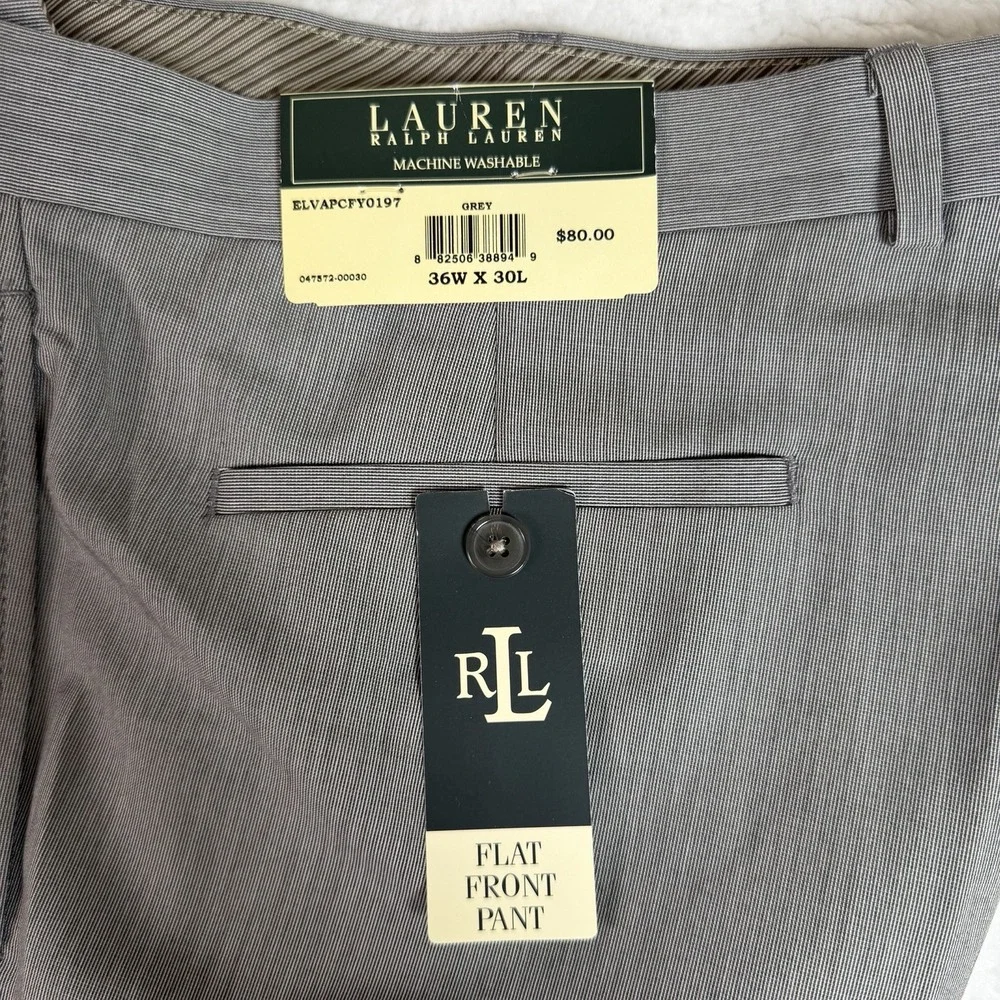 **NEW WITH TAGS** Men's Ralph Lauren Grey Flat Front Dress Pants (36W x 30L)